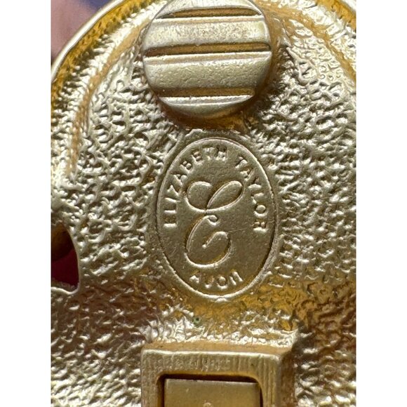 Vintage Elizabeth Taylor Avon Angel Cherub Clip-On Earrings Matte Gold Tone Red - Picture 7 of 9